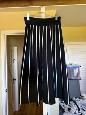 J. Crew Black Midi Skirt with White Vertical Stripes